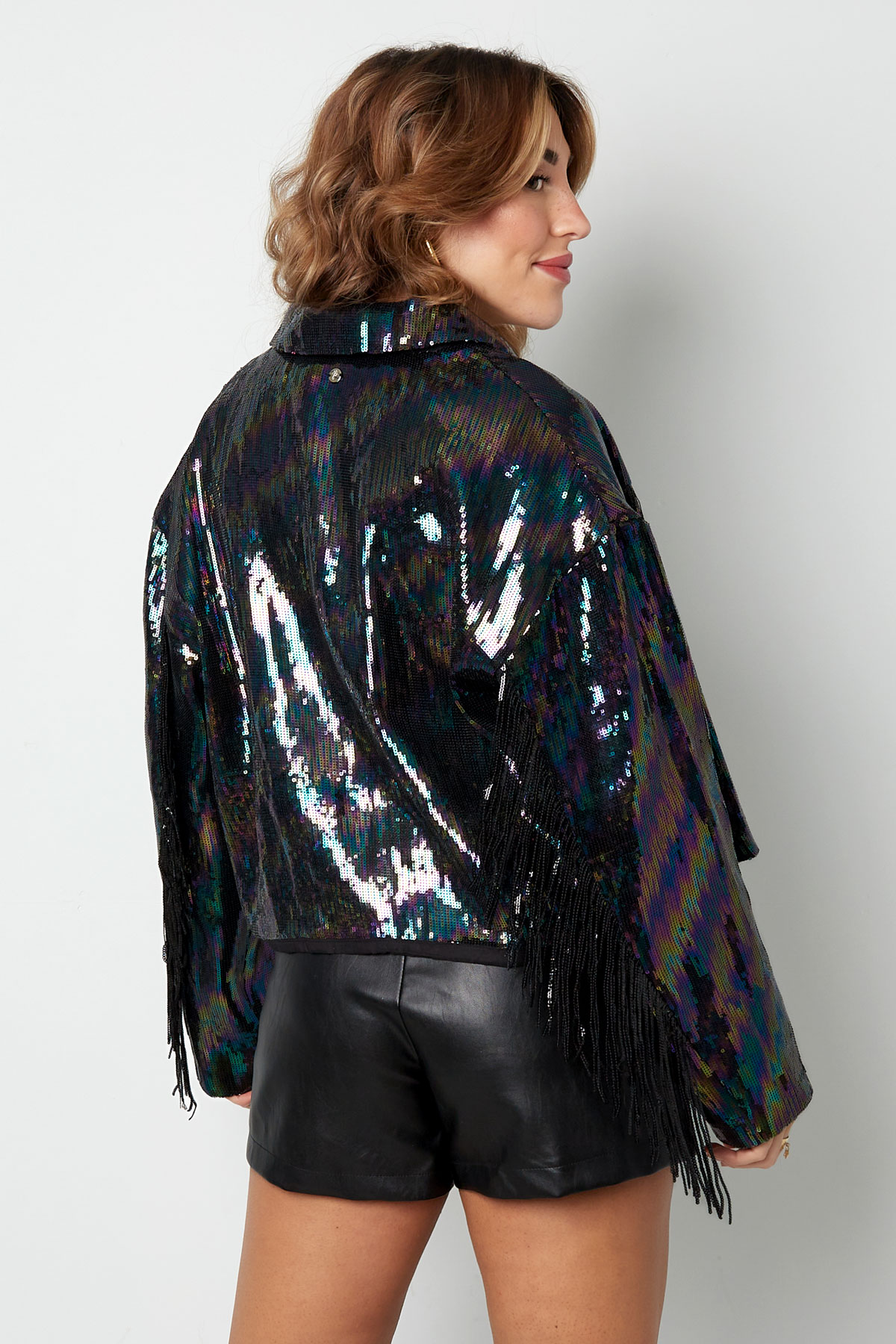 Coat with sequins and fringes - black multi - L h5 Picture11